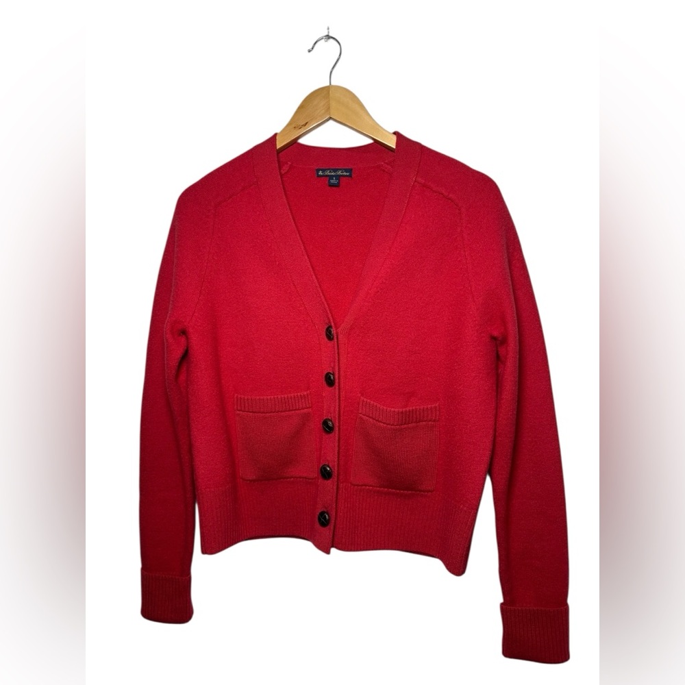 Brooks Brothers Women’s Merino Wool V Neck Button Cardigan Pockets Soft Sz Small